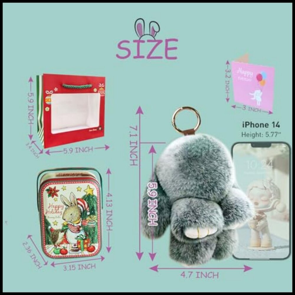 Soft Bunny Plush Keychain Bag Charm Cute Easter Gift Novelty Accessory - Picture 3 of 7